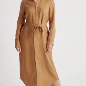 Quince 100% European Linen Button Front Dress Golden Sz L #50